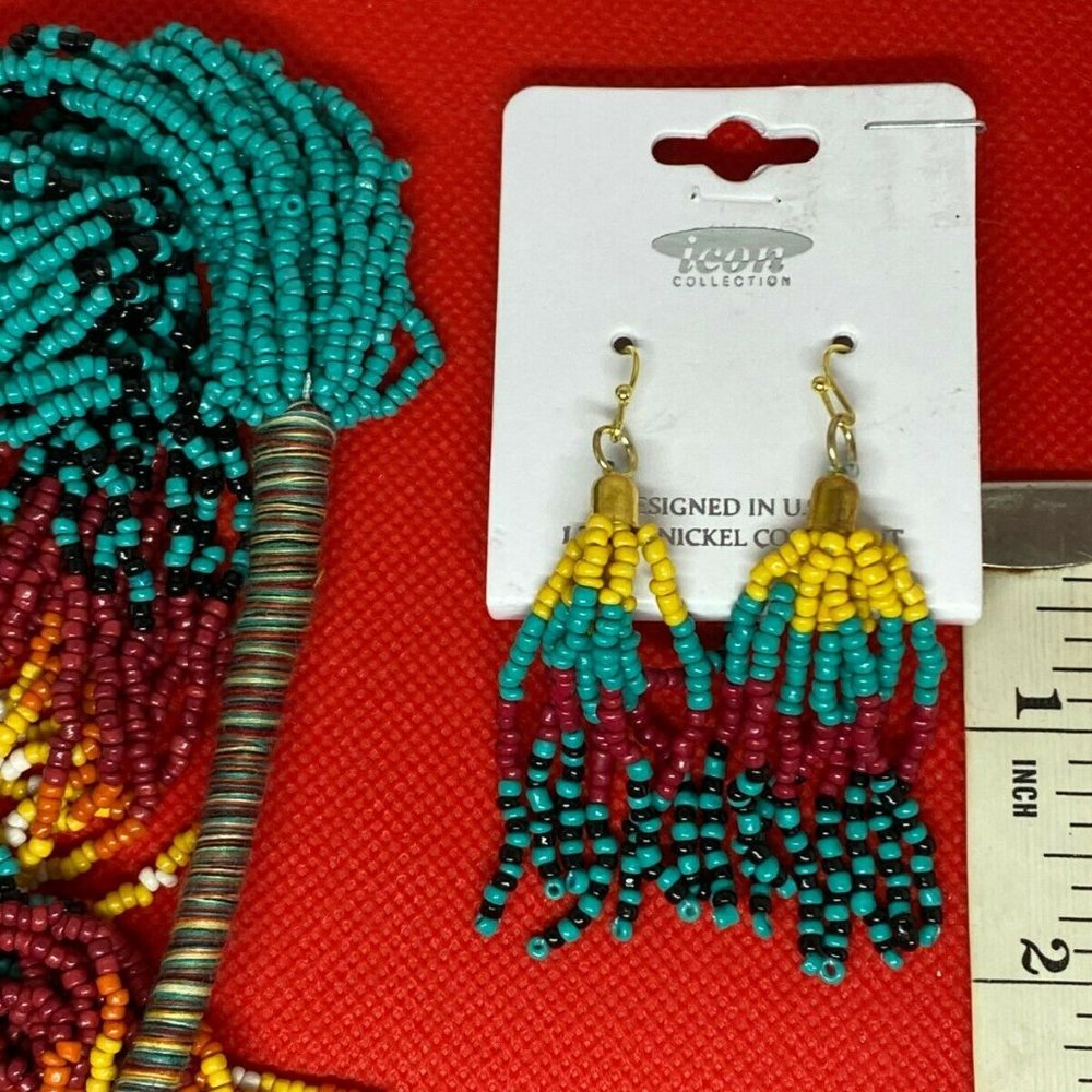 Southwestern 18strand Seed Bead Necklace turquoise Indian summer beaded jewelry - Picture 12 of 12